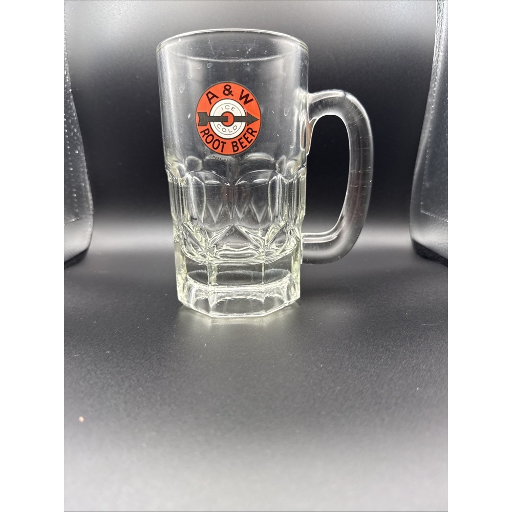 Vintage A&W Ice Cold Root Beer 5-3/4" Heavy Glass Mug Bullseye & Arrow Logo 60's